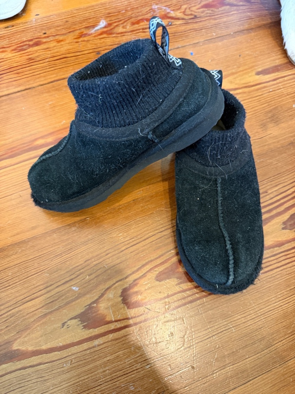 UGG Kids Black Slip-On Cozy Shoe with Knit Ankle